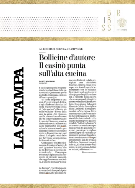 Da Elior una proposta di alta gastronomia abbinata ad uno storico champagne Da Elior una proposta di alta gastronomia abbinata ad uno storico champagne