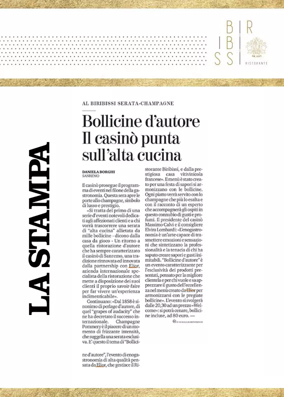 Da Elior una proposta di alta gastronomia abbinata ad uno storico champagne 